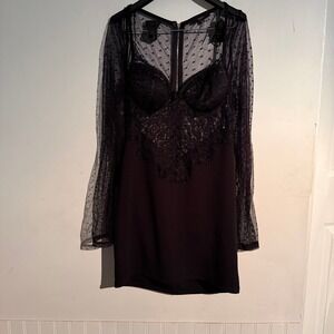 Whimsigoth Dark Cottagecore Lace Sheer Corset Style Dress Blashe Large